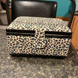 NWT Easy Home Brand Sewing Box Sewing Basket Craft Box Leopard Print